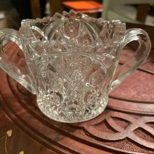 VINTAGE DEPRESSION CLEAR CUT CRYSTAL 1/4" THICK GLASS DOUBLE HANDLE